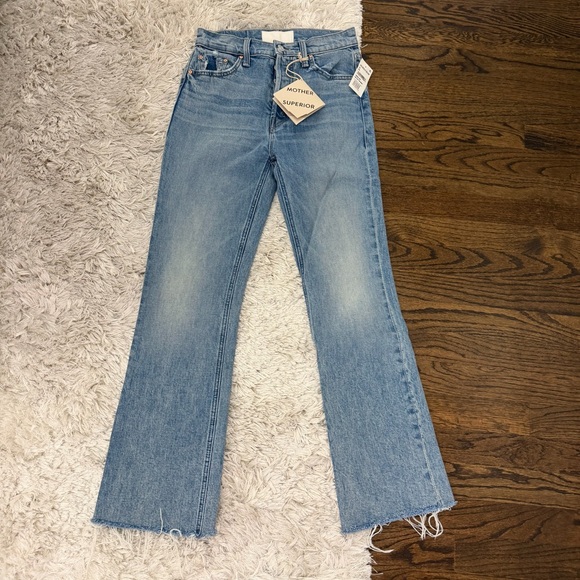 MOTHER Superior The Tripper High Waist Flood Frayed Flare Blue Jeans - Picture 7 of 9